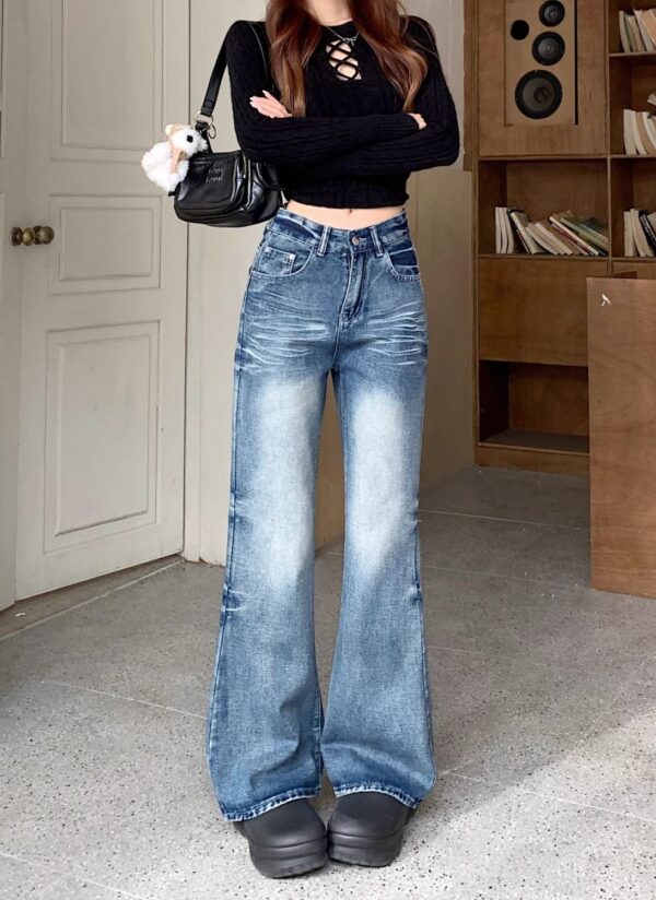 美式复古宽松阔腿裤子牛仔裤2025年显瘦垂感拖地裤春秋款女装百搭